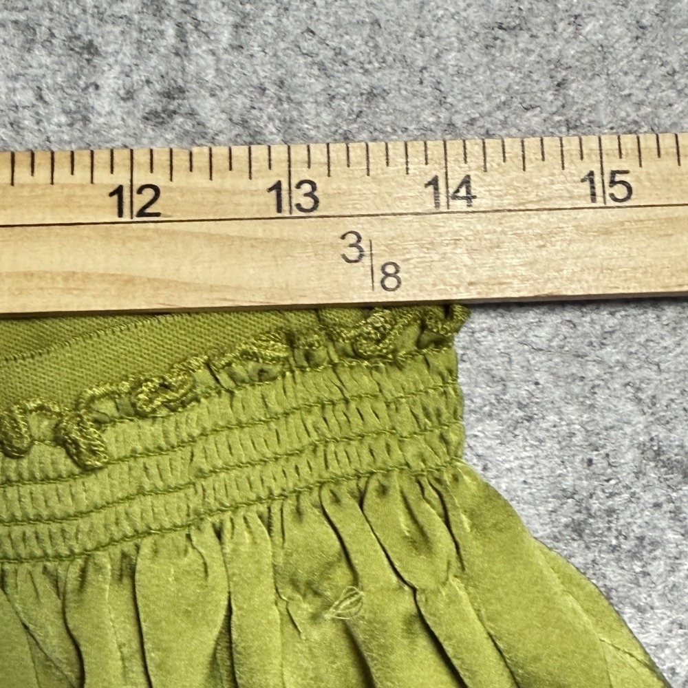 Tahari Womens Olive Green Smocked Waist Maxi Skirt Side Slits Ruffle Trim L Flow - Picture 8 of 11